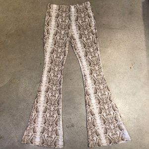 Brown Snake Print Flannel Flare Pants